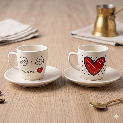 YOU & ME - BENEKLİ KALP-İKİLİ TÜRK KAHVESİ FİNCANI - TRANSPARAN - 1